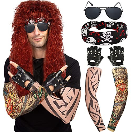Mildiso Perücke Rotbraun Locken 80er Jahre Vokuhila für Herren & Damen Fasching Karneval Wig Heavy Metal Kostüm Mullet Mottoparty Halloween DE058D