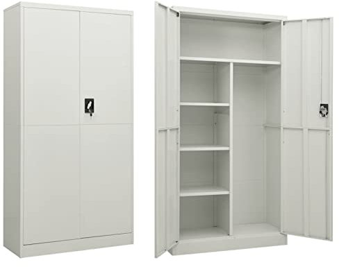 Yolola Abschließbarer Spind,Metall Putzmittelschrank, Besenschrank Stahln,Spind Flügeltürenschrank,Aktenschrank mit 6 Fächern und Kleiderstange, Leichte Montage, 90x40x180 cm Hellgrau