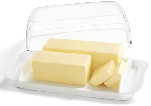 Lifewit Butter Dish with Lid for Countertop, Extra Large Plastic Butter Holder Container with Handles&Markings in Kitchen Organization, Dishwasher Safe, White