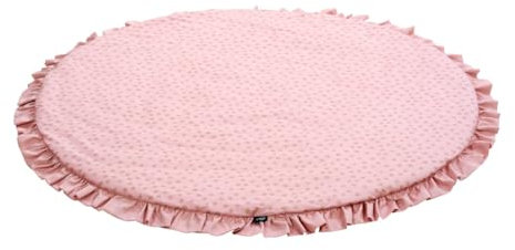 Alvi Krabbeldecke rund | Krabbeldecke 100 cm | Außenmaterial: 100% Baumwolle | Füllung: 100% Polyester Premium Baby Kuscheldecke | Spieldecke Extra Weich Gepolstert (Curly Volant)