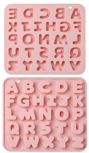 Stiesy 2Pcs Pink Letter Silicone Moulds Uppercase Alphabet Letters Moulds English Letter Casting Moulds for Chocolate Soap Cupcake Cookies Decor