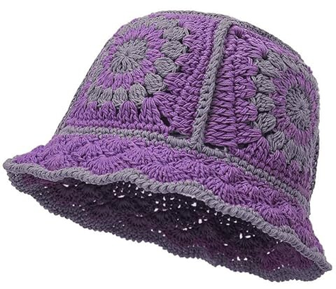 XYIYI Cappello da pescatore da donna lavorato a maglia, realizzato a mano, pieghevole, cappello da pesca intrecciato a mano, Viola, Taglia unica