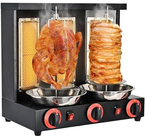 Barbecue vertical commercial, brochette de barbecue à gaz à rotation automatique à 360 °, four de cuisson à kebab en acier inoxydable avec température de 50 à 300 ℃, les fêtes de cuisine de restaurant