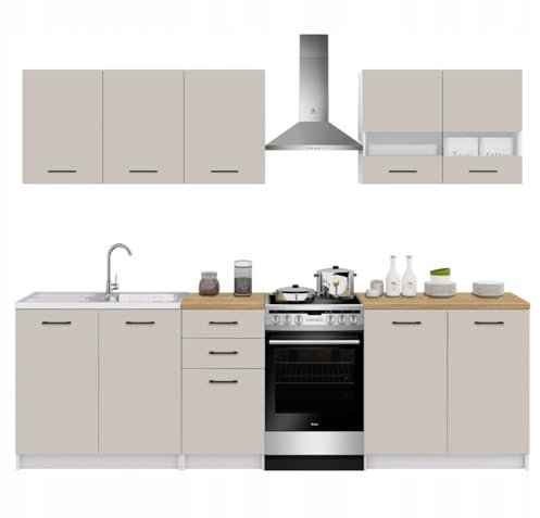 Küchenmöbelset Kaschmir mit Arbeitsplatten- Komplettes Küchenschrankset zur Selbstmontag - flexible Anordnun - Stauraum - robuste Materialien- Erweiterbar