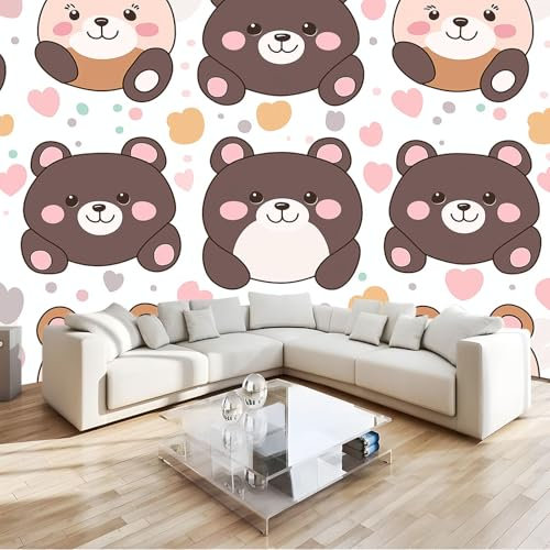Générique Papier peint photo intissé - Ours de dessin animé mignon - Photo murale amovible - 400 x 280 cm - Papier peint photo Style kawaii pour chambre d'enfant