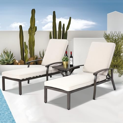 Villeston Gartenliege mit Verstellbarer Rückenlehne | Komfortpolster, Hochwertiges Metallgestell, Sonnenliege für Terrasse, Balkon und Pool
