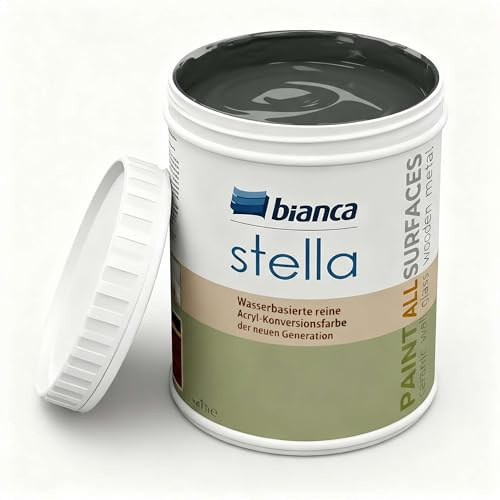 Bianca Stella Universalfarbe Ohne Schleifen - Wasserbasierte Parfümierte Renoiverfarbe für Möbel, Holz, Fliesen, Metall & Kunststoff - Anthrazitgrau, Glänzend, Kratzfest, Hochdeckend, 1000ml
