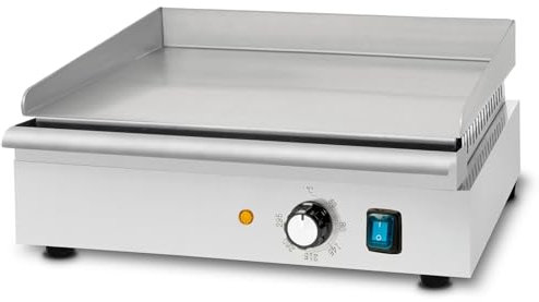 VERTES Plancha grill eléctrica 1700W de acero inoxidable superficie grill lisa 40x26cm, termostato, temperatura 50-300°C, protección contra salpicaduras y calor, bandeja recogegotas, pies de goma