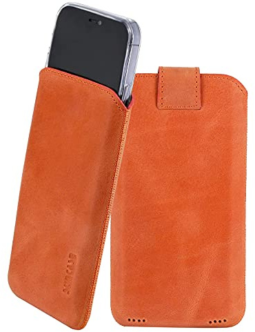 Suncase Echtleder Hülle kompatibel mit iPhone 17 Pro – Premium Handyhülle Tasche mit Pull-Tab Funktion & transparentem Schutzcase in lachsrosa