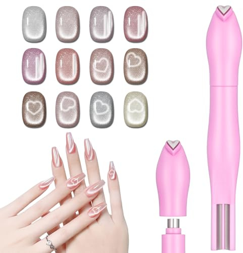 3 in 1 Cat Eye Nail Magnet, Multi-Function Nail Magnet Tool for Cat Eye Gel Polish Nails Design Tools Heart Shape Round Line Shape for Salon, Studio or Home