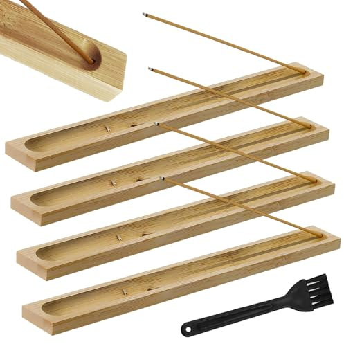 4 Stück Bambus Holz Räucherstäbchen Halter, Praktisch Räucherstäbchen Halter Halterung mit 1 Reinigungsbürste, Geeignet Für Yoga, Meditation, Aromatherapie, Wohndekoration, Büro