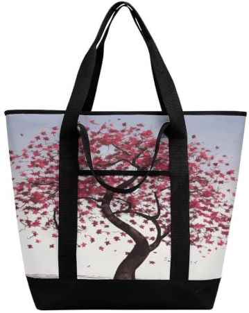 FekiLoot Japanese Cherry Tree Shopping Bag Tote Bag Reusable Grocery Bags | Large Capacity Reusable Insulated Lunch Bag with Zippered Top Travel Cooler Bag for Women Men Pool Picnic Gym