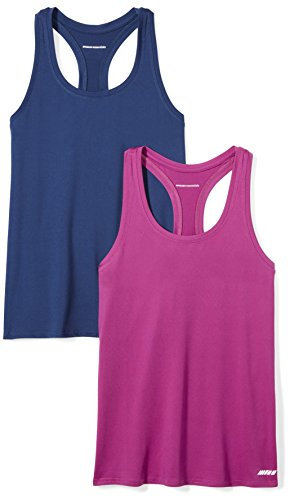 Amazon Essentials Top Deportivo Elástico de Secado Rápido y Tirantes (Hay Tallas Grandes) Mujer, Pack de 2, Azul Marino/Fucsia, XXL