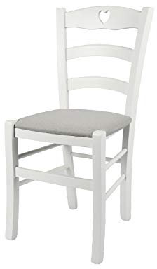 t m c s Tommychairs - Stuhl Cuore für Küche und Esszimmer, Robuste Struktur aus Buchenholz, deckend Weiss lackiert und gepolsterte Sitzfläche mit Stoff in der Farbe Perlgrau bezogen