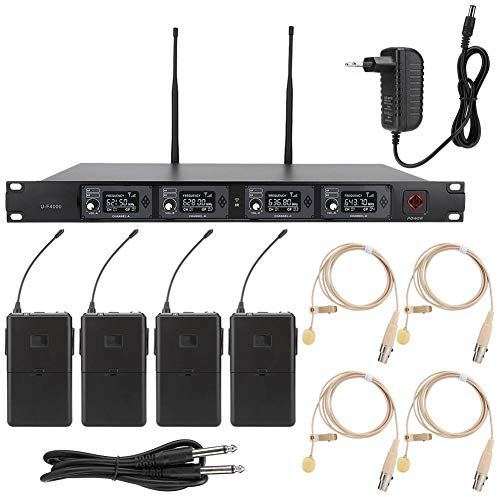 Garsent Kabelloses Mikrofonsystem, UHF 642,2~660,8 MHz, 4 Kanäle, kabelloses Mikrofon für Konferenzen, für Kirche, Hochzeiten, Meetings, Präsentationen usw. (EU)