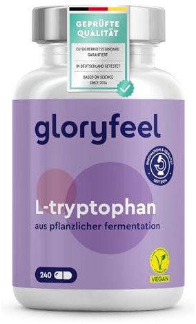 L Tryptophan hochdosiert - 500mg pro Kapsel - 240 vegane Kapseln (8 Monate) - Aus pflanzlicher Fermentation - Laborgeprüft, ohne Zusätze in Deutschland hergestellt