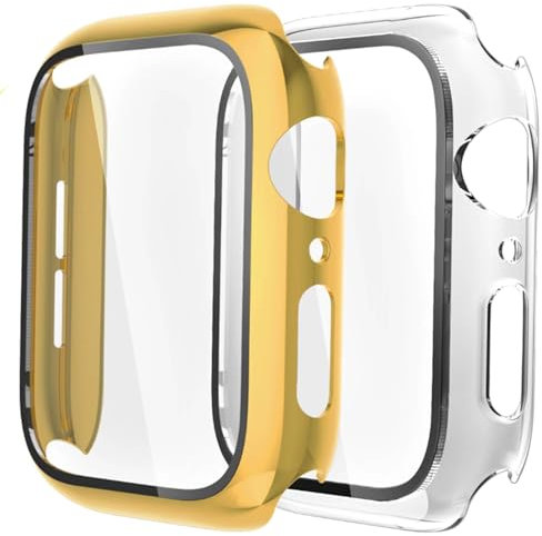 Fengyiyuda 2 Stück Hülle Kompatibel mit Apple Watch 38/42/40/44mm mit Anti-Kratzen TPU Displayschutz Schutzfolie,360°Schutzhülle für iWatch Series 6/5/4/3/2/1/SE,2 Stück,Yellow Gold/Clear,44mm