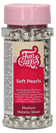 FunCakes Weiche Perlen Mittel Metallic Silber: Kuchenstreusel, guter Geschmack, perfekt zum Dekorieren von Kuchen, essbare weiche Zuckerperlen. 55 g.