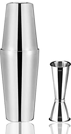 Anfly Shaker Boston 750ML 600ML Shaker à Cocktails en Acier Inoxydable Verre Doseur 60ML 30ML Lignes de Mesure Interne, Tin on Tin Cocktail Shaker Kit Jigger Style Japonais