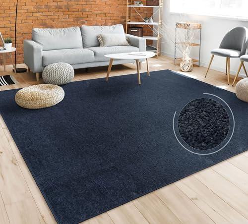 Paco Home Teppich Wohnzimmer Schlafzimmer Esszimmer Kurzflor Moderne Optik Einfarbig Pastell, Grösse:140x200 cm, Farbe:Navy-Blau