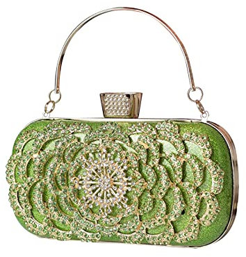 CORIOS Clutch Donna Strass Borsa a Mano Cerimonia Borsetta da Sera Pochette Piccolo con Catena Borsa a Spalla Elegante Borsa a Tracolla per Cocktail Festa Ballo Cerimonia Verde
