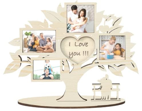 Pekiedo Cornice Albero della Vita in Legno, Portafoto Multiplo Love You, Idea Regalo Fidanzata Mamma Papà San Valentino (Albero della Vita Bianco)