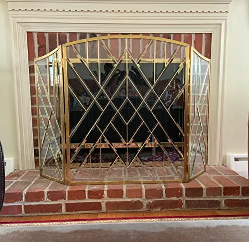CAZARU Fireplace Screens Bevel Clear Glass Folding Fireplace Screen Hand Made 52 X 34 Fireplace Screen Flat Fireplace Screens Decorative