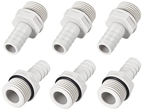 M METERXITY 6 Paquete Lengüeta Manguera Accesorios - PVC Tubo Conector para Transportar Agua, Aire, Aplicar Maquinaria, Industria (0.47 Lengüeta x 1/2 G Macho Hilo, Gris)