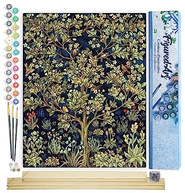 Figured'Art Malen Nach Zahlen Erwachsene Mit Rahmen Baum des Lebens - Paint by Numbers Basteln DIY Bastelset 40x50cm Mit Keilrahmen (nicht gespannt)
