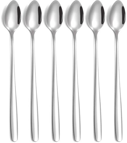 tiokin Lot de 6 cuillères à café en acier inoxydable à long manche, idéales pour latte café, expresso, chocolat chaud, boissons chaudes, dessert et crème glacée -19.8cm