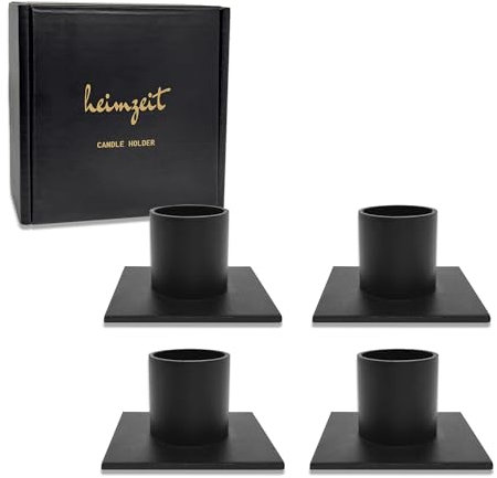 heimzeit Kerzenhalter für Stabkerzen Ø22 mm und Tischkerzen aus Metall [4 Stück, Eckig] Farbe: Schwarz, Stilvolles Design, Kerzenständer für eine Elegante Raumdekoration