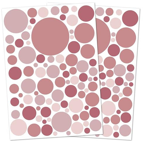 Punalu Kreis Set 176 Stück Wandtattoo für Babyzimmer Aufkleber Sticker Kreise Wandaufkleber Kinderzimmer Deko Punkte Dots Klebepunkte (pastell rosa)
