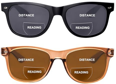 OuShiun 2er-Pack Unsichtbare Bifokale Lese Sonnenbrillen, Outdoor Sonnen Lesebrillen, Sonnenbrillenleser UV400-Schutz für Damen und Herren(Schwarz+Braun +1.5)