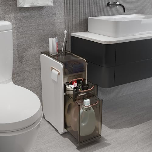 Undres Nischenregal, Nischenschrank, Badschrank Schmal, Schmaler Schrank, Nischenschrank 22cm Breit für Bad Und KüChe, PP Und ABS Werkstoffe, Mit Rollen, Schubladen Und Papiertuchbox.
