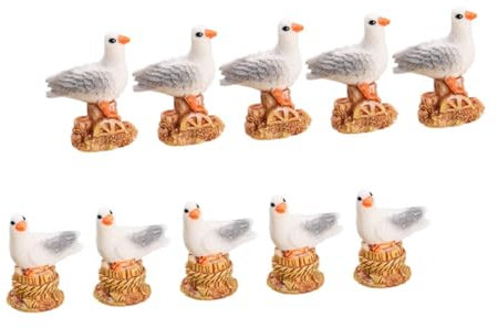 SEWOART 10er Set Meeresvogelstatue Mini Möwenskulptur aus Harz Mediterranes Design Handgefertigt für Wohnzimmer Garten Feengarten Dekoration für Romantische Atmosphäre Geschenkideen