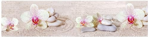 wandmotiv24 Fototapete panorama Zen Orchideen, selbstklebende Strukturtapete 260g - Klein (200x50cm) Zen, Orchidee, Sand, Steine M0031