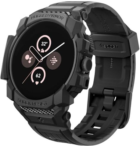 Spigen Rugged Armor Pro Armband mit Hülle Kompatibel mit Google Pixel Watch 3 45mm (2024) - Matt Schwarz