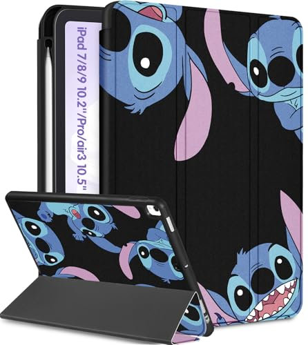 Petonist Schutzhülle für iPad 7. / 8. / 9. / 9. / iPad Pro 10,5 Zoll/iPad Air 3 – Cartoon-Design, Kawaii-Muster für Kinder, Mädchen, Frauen, modische Hülle, schwarzer Stich