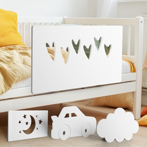 zovis Holz-Rausfallschutz für Kinderbetten - Sicherheit im Schlaf, Absturzsicherung, Bettschutz, Verschiedene Designs, universal, einfache Montage | Herzen (weiß)