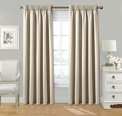 StylemyBedroom Pair Pencil Pleat Tape Top Plain Thermal OUT LINED Curtains with Tie Backs 90 x 72 - Cream