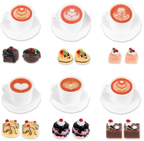 18 Pcs Doll House Accessories - 1/12 Miniature Food Kitchen Decoration Sets - Dollhouse Food 1:12 Coffee Mugs, Cakes, Dessert Model