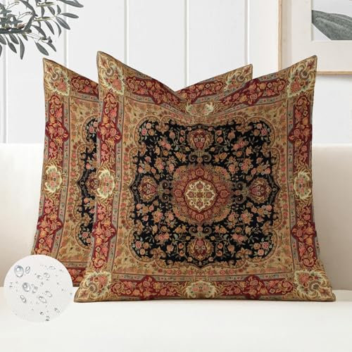 Miuyunya 2er Set Bohemian Kissenbezüge 45 x 45 Kissenbezug Outdoor Wasserdicht Sofakissen Wasserfest Dekokissen Indian Boho Dekorative Kissenhülle Zierkissenbezüge Outdoor Kissen für Garten Sofa