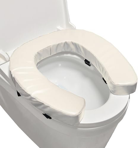 Weich gepolstertes WC-Sitzkissen mit 5,1 cm hochdichtem Schaumstoff und wasserdichtem PU-Gewebe, U-Form gepolstertes WC-Kissen – sicheres Klettband, passend für Standard-/längliche Toiletten (Beige)