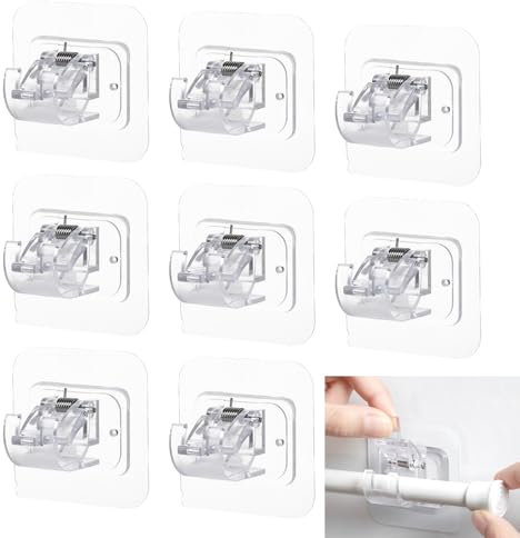 8PCS Self-Adhesive Curtain Hooks, No Drill Drapery Hook Holder – Easy Install Curtain Pole Brackets Holders Hook, Adjustable Rods, Perfect for Doors, Windows & Swinging Doors Accessories for Home Use
