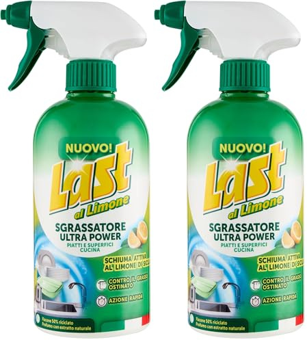 Last al limone - Sgrassatore Ultra Power, Azione Rapida, Contro il Grasso Ostinato, Piatti e Superfici Cucina, Profumo al Limone di Sicilia - 435 ml (Confezione da 2)