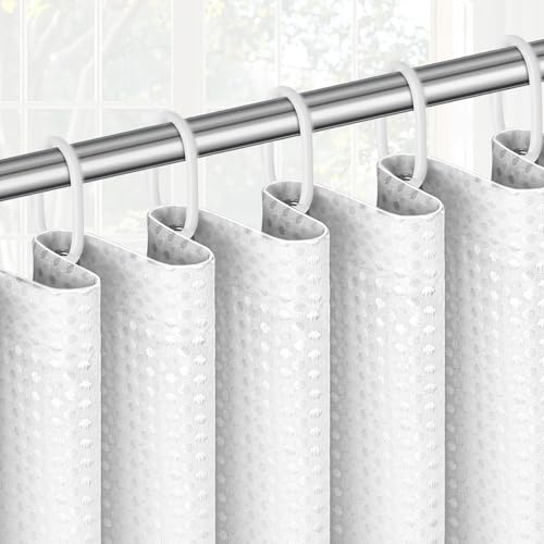APXEL Waffel Duschvorhang 180 x 200cm Wasserdicht Duschvorhänge Anti-schimmel Waschbar Badvorhang mit Duschvorhangringe aus Kunststoff Modern Badewanne Vorhang für Badezimmer Dusche (Weiß)