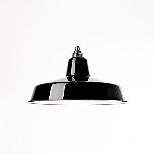 Industrie Lampenschirm Emaille Schwarz (2. Wahl), Fabriklampe Ø36 cm inkl. Vintage Fassung aus Messing, Bronze Antik