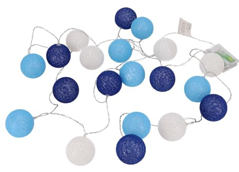 Stoff Ball Batterielichterkette 3xAA LED Kugel Lichterkette, blau/weiß | Schöne Lichterkette mit 20 Stoffbällen, Durchmesser ca. 6 cm, langlebige LEDs, energiesparend.