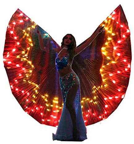 LED Isis Wings Glow Light Up Belly Dance Costumes with Sticks Performance Clothing Carnival Halloween