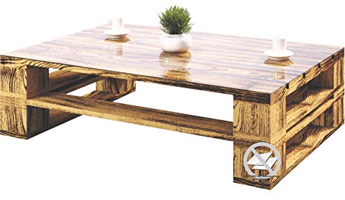 sunnypillow Palettenmöbel Gartenmöbel Set aus Holz Indoor/Outdoor - Europaletten Möbel holztisch für Balkon Terrasse Garten (geflammt Couchtisch 100 x 60 cm Höhe : 30 cm)